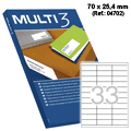 Etiquetas Adesivas Multi3 c/ 70x25,4 mm Cx.100 Fls A4 (4702)