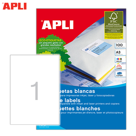 Etiquetas Adesivas Apli 297x420 mm Cx.100 Fls A3 Branco (11352) - Clique na imagem para fechar