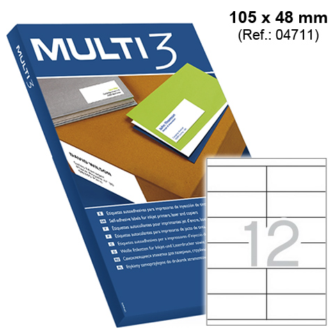Etiquetas Adesivas Multi3 c/ 105x48 mm Cx.100 Fls A4 (4711) - Clique na imagem para fechar