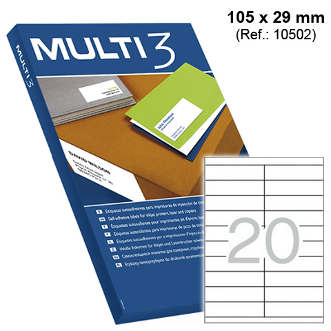 Etiquetas Adesivas Multi3 c/ 105x29 mm Cx.100 Fls A4 (10502) - Clique na imagem para fechar
