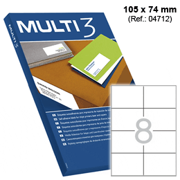 Etiquetas Adesivas Multi3 c/ 105x74 mm Cx.100 Fls A4 (4712)