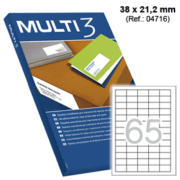 Etiquetas Adesivas Multi3 c/ 38x21,2 mm Cx.100 Fls A4 (4716)