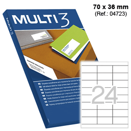 Etiquetas Adesivas Multi3 c/ 70x36 mm Cx.100 Fls A4 (4723)